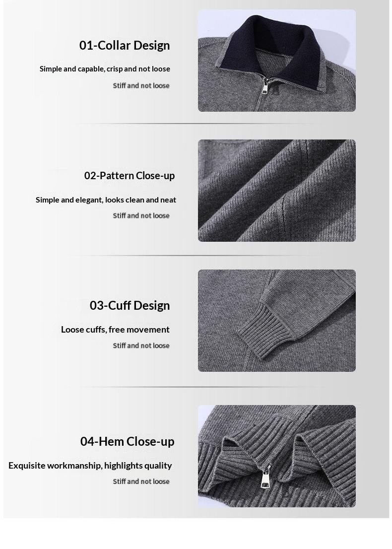 Mens Sweater Zip-Up Cardigan Coat