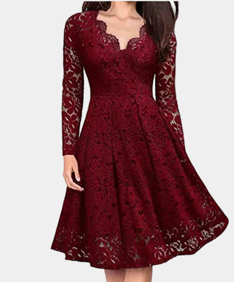 Women’s V-Neck Off-Shoulder Lace Party Dress