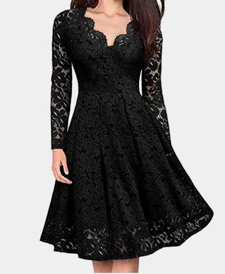 Women’s V-Neck Off-Shoulder Lace Party Dress