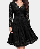 Women’s V-Neck Off-Shoulder Lace Party Dress