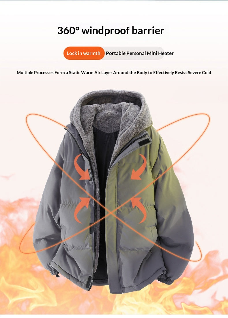 Mens Winter Loose, Padded Fleece Jacket With A Fake Two-Piece Design For Warmth