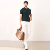 Summer New Short Sleeve Knitted Shirt Men Lapel Business Slim Vertical Stripe