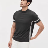 Ice Silk Men's Spliced Stripe Sport Short Sleeve T-shirt Summer New