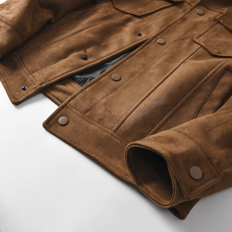 Retro Suede-Like Fabric American-Style Lapel Casual Work Jacket