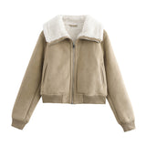 Chaqueta corta cálida y gruesa de polar suelto con dobladillo roscado para mujer