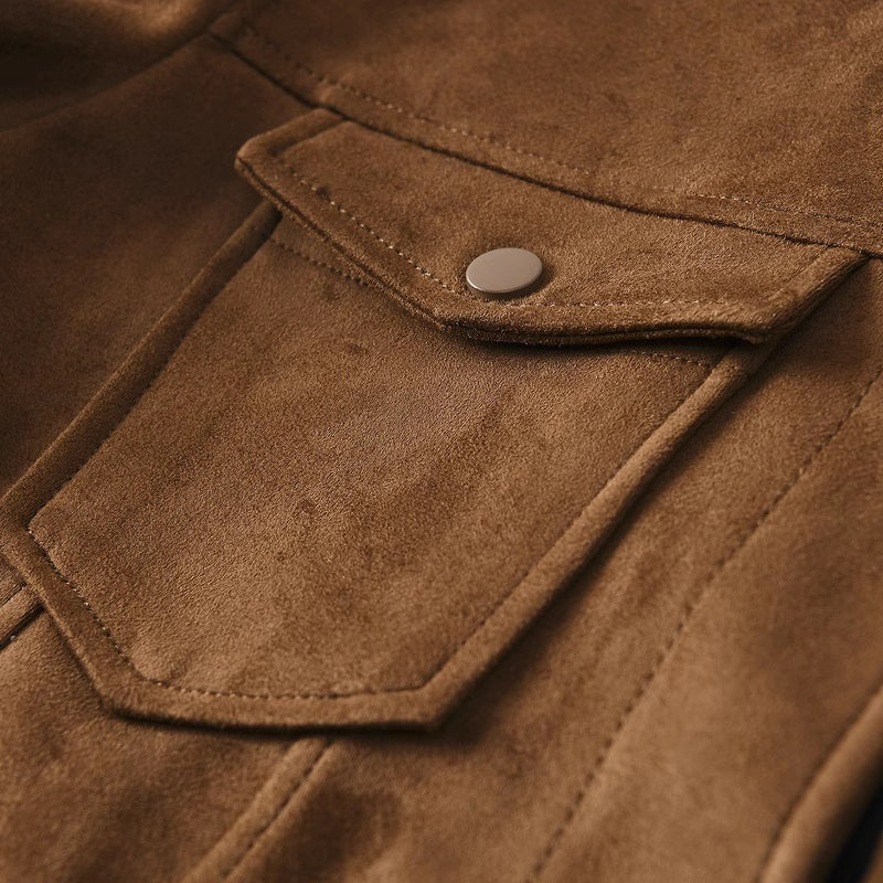 Retro Suede-Like Fabric American-Style Lapel Casual Work Jacket