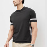 Ice Silk Men's Spliced Stripe Sport Short Sleeve T-shirt Summer New
