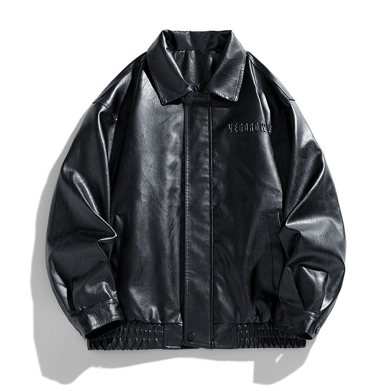 Loose Lapel American Trendy Brand Retro Motorcycle PU Leather Jacket