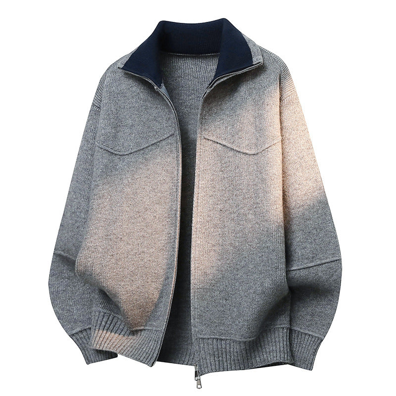 Mens Sweater Zip-Up Cardigan Coat