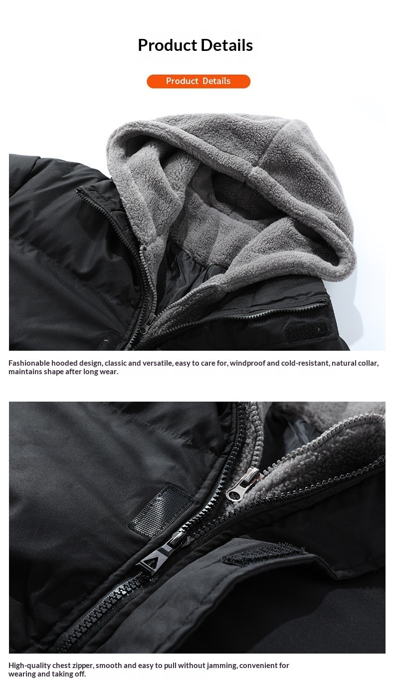 Mens Winter Loose, Padded Fleece Jacket With A Fake Two-Piece Design For Warmth