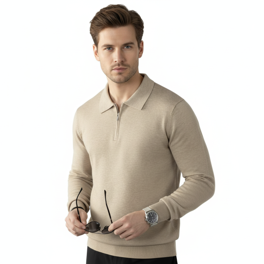 Suéter de punto con cuello polo y media cremallera para hombre