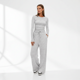 Women's 2 Piece Outfits Lounge Sets 2026 Long Sleeve Tops Wide Leg Pants Casual Matching Set