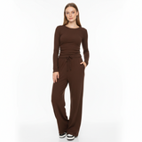 Women's 2 Piece Outfits Lounge Sets 2026 Long Sleeve Tops Wide Leg Pants Casual Matching Set