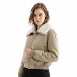 Chaqueta corta cálida y gruesa de polar suelto con dobladillo roscado para mujer