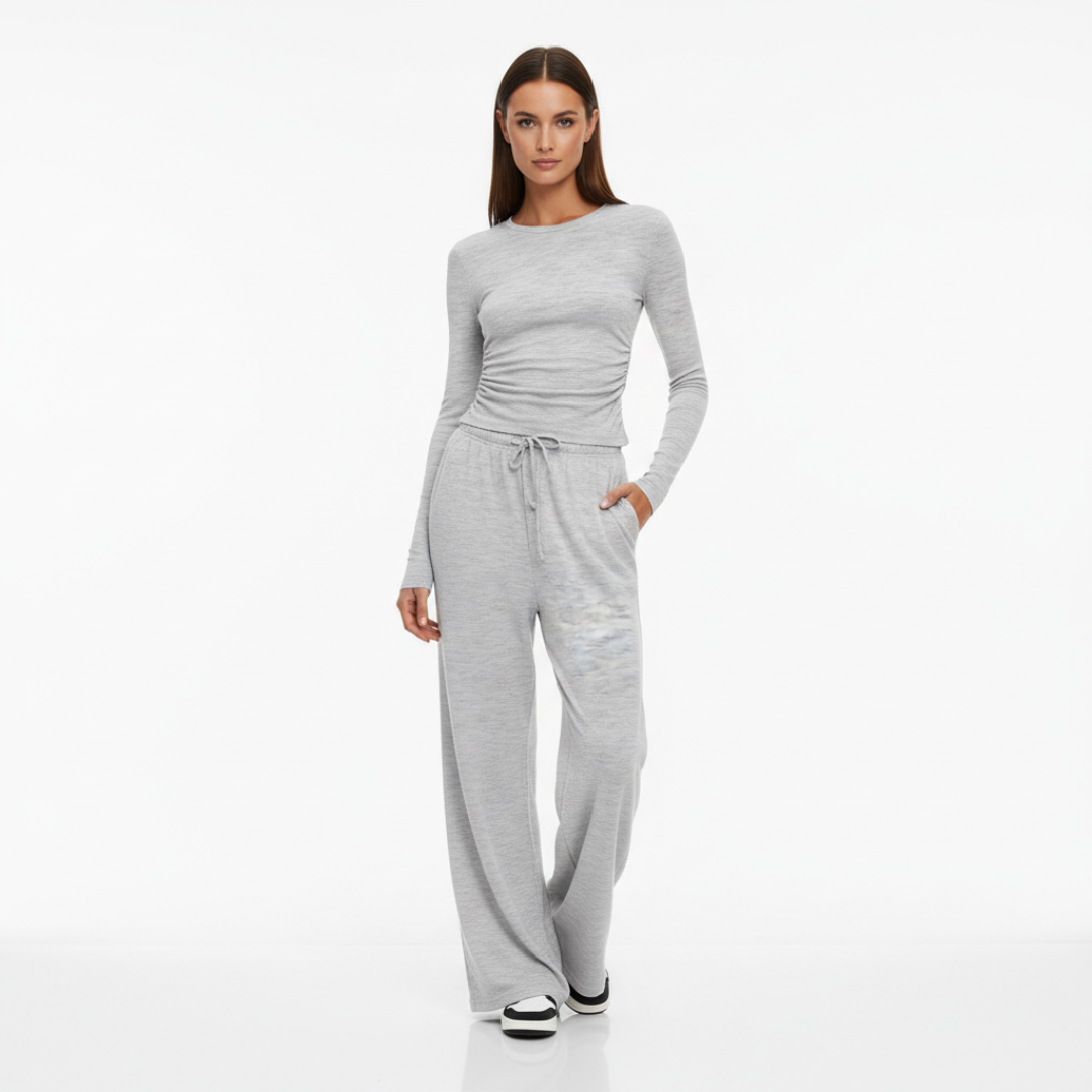 Women's 2 Piece Outfits Lounge Sets 2026 Long Sleeve Tops Wide Leg Pants Casual Matching Set