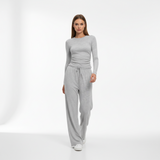 Women's 2 Piece Outfits Lounge Sets 2026 Long Sleeve Tops Wide Leg Pants Casual Matching Set