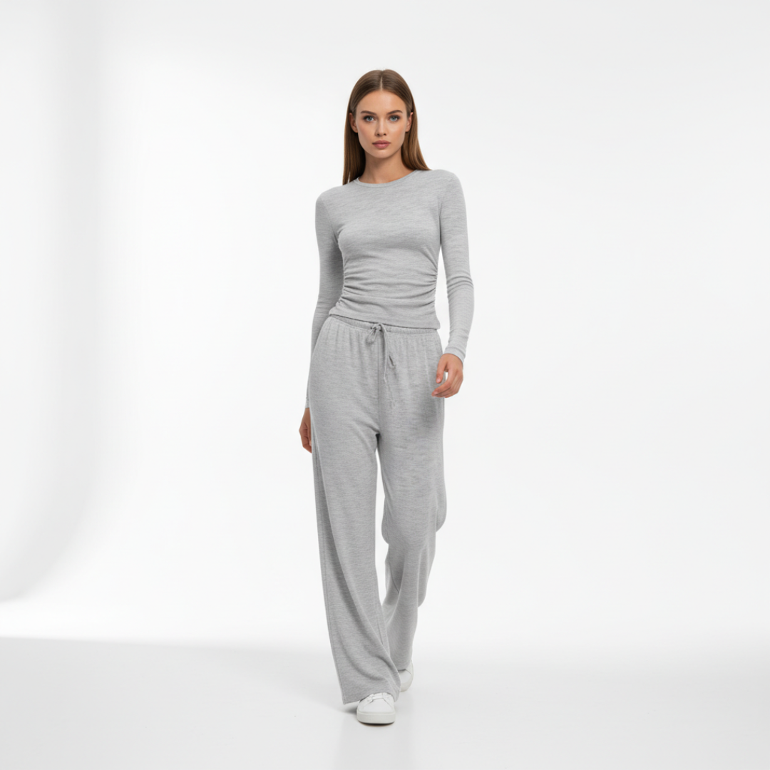 Women's 2 Piece Outfits Lounge Sets 2026 Long Sleeve Tops Wide Leg Pants Casual Matching Set