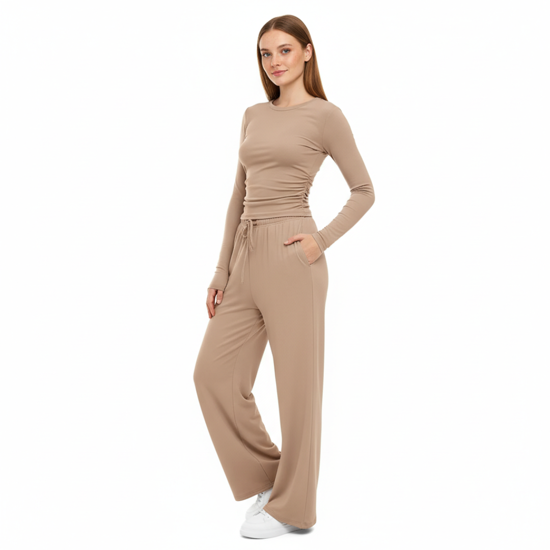 Women's 2 Piece Outfits Lounge Sets 2026 Long Sleeve Tops Wide Leg Pants Casual Matching Set