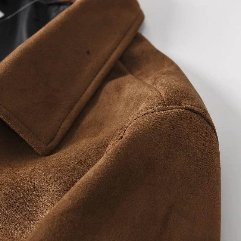 Retro Suede-Like Fabric American-Style Lapel Casual Work Jacket