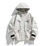 Japanese Style Retro Zippered Pocket Hooded Loose Fit Functional Shell Jacket