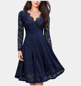 Women’s V-Neck Off-Shoulder Lace Party Dress