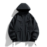 Japanese Style Retro Zippered Pocket Hooded Loose Fit Functional Shell Jacket
