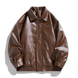 Loose Lapel American Trendy Brand Retro Motorcycle PU Leather Jacket