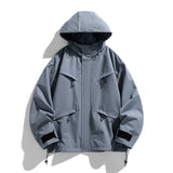 Japanese Style Retro Zippered Pocket Hooded Loose Fit Functional Shell Jacket